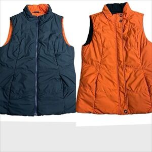 Nautica Youth Unisex Reversible Puffer Vest Orange Navy Full Zip Size M Utility